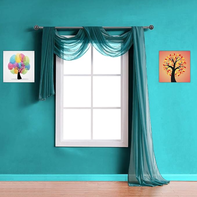 Warm Home Designs 55 x 216 Teal Sheer Window Scarf. AM Teal 216" | Extra Long Window Scarves Valances are Great As Wedding Arch Draping Fabric, Bed Canopy Or for Decorative Project. by WarmHomeDesigns