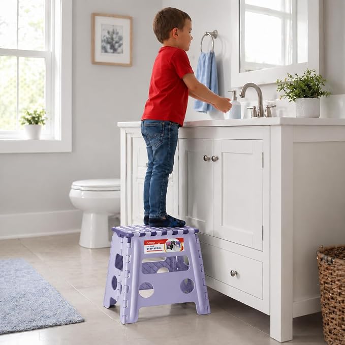ACSTEP Foldable Step Stool for Adults 13 Inch, 300 lbs, Purple | Lightweight Stepping Stool with Handle and Non-Slip Surface, for Reaching Kitchen Cabinets, Bathroom Shelves and Closets - Image 5
