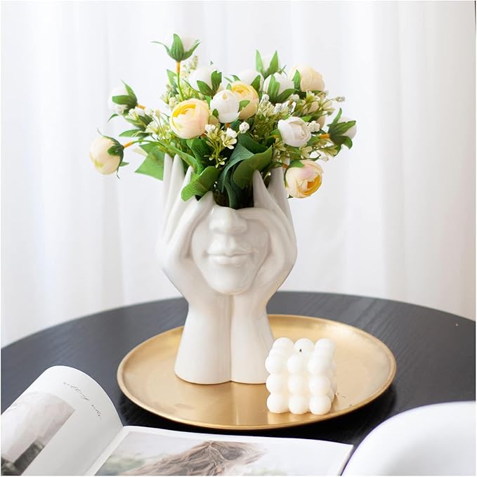 Face Flower Vase,White Ceramic Body Vase, Decorative Vase Dining Table Centerpiece,Modern Small Vase for Coffee Table Bathroom Shelf Living Room Decor 3.54'' W X 7.3'' H by Romehaha
