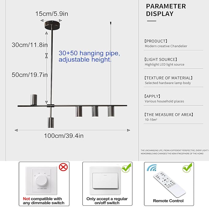 Siittoo 39" Modern LED Pendant Light, Dimmable Black Kitchen Island Light | 35W Adjustable LED Pendant with Remote, 3000K-6000K Dimming for Kitchen Island, Dining Room & Office - Image 5