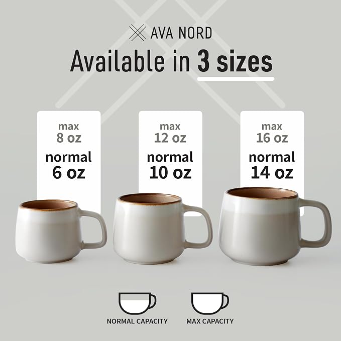 Ava Nord Large Stoneware Ceramic Coffee Mugs Set of 4-16 oz - Sage Ash | Lead-Free, Non-Toxic, Freezer - Microwave & Dishwasher Safe, Comfortable Handle, Aesthetic Nordic Design for Tea, Cappuccino - Image 5