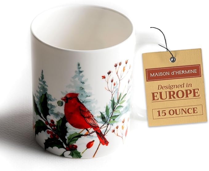 Maison d' Hermine Coffee Mug with Handles Tea Cups (15 Ounce, Pack of 1) | Fine Bone China Coffee Mugs for Hot Beverages Cappuccino Latte Home Restaurant Hotel Spring Summer -Morzine - Morzine by MaisondHermine