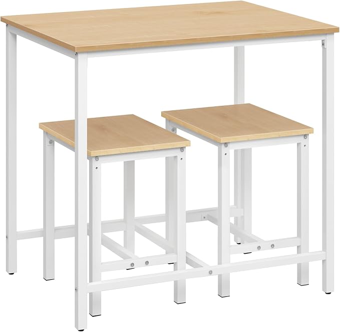 HOOBRO 3-Piece Industrial Dining Table Set, Kitchen Table, Space Saving Dinette for Kitchen, Dining Room, Small Space, Breakfast Nook, Living Room, Party, Natural and White WN75CZ01G1 by HOOBRO
