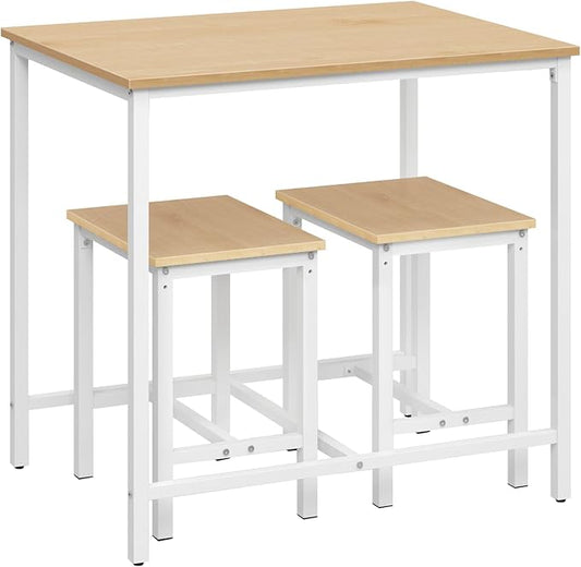 HOOBRO 3-Piece Industrial Dining Table Set, Kitchen Table, Space Saving Dinette for Kitchen, Dining Room, Small Space, Breakfast Nook, Living Room, Party, Natural and White WN75CZ01G1 by HOOBRO