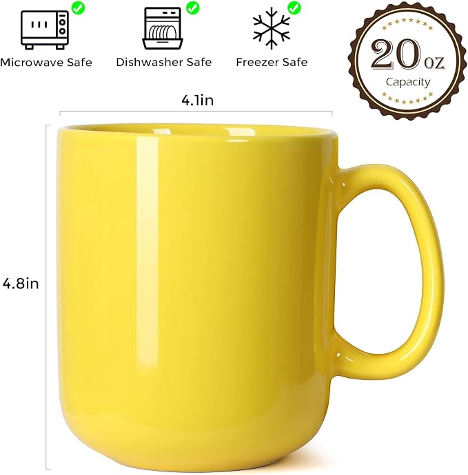 20 OZ Large Coffee Mug, M016 Ceramic Big Tea Cup with Handle for Dad Men, Yellow - Image 5