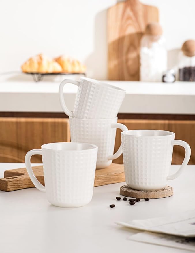 15 oz Ceramic Coffee Mugs Set of 6, White Waffle Embossed Coffee Cups | Coffee Cups with Large Handle, Coffee Mugs for Latte, Cappuccino & Hot Cocoa, Dishwasher & Microwave Safe, Housewarming Gift - Image 7