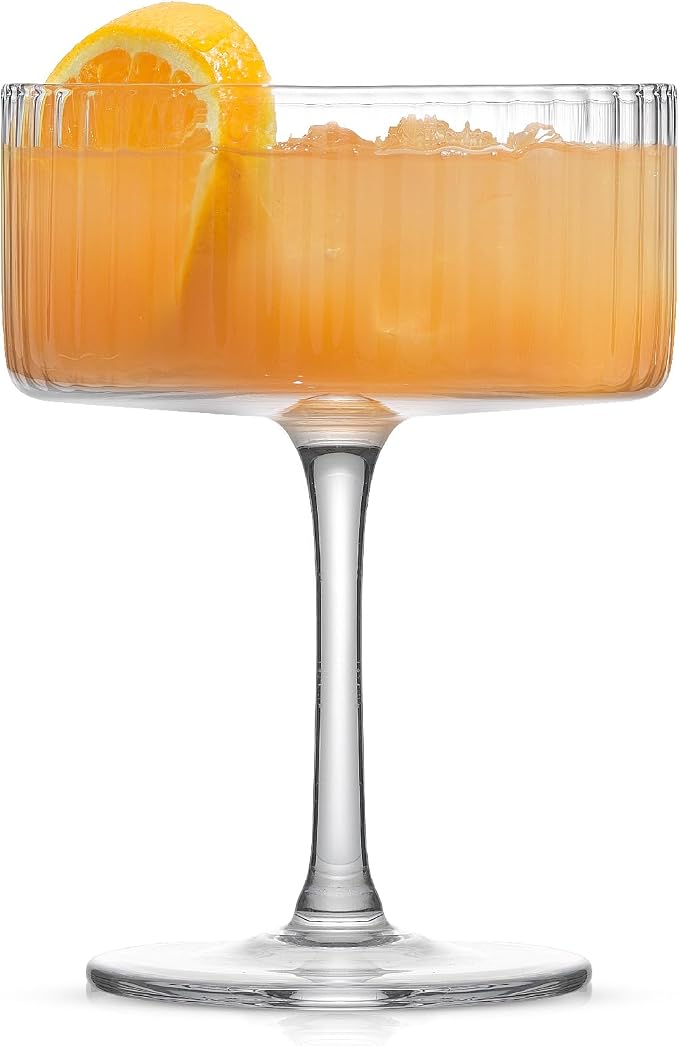 JoyJolt Elle Fluted 10oz Coupe Glass Set of 2, Unique Champagne Glasses for Cocktails and Martinis, Ribbed Vintage Style Drinking Glasses - Image 3