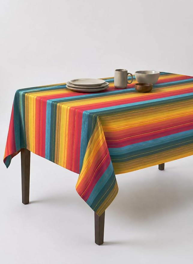 Urban Villa Tablecloth Cotton Tabletop 60x102 (8-10 Seats) Red Stripes by CottonTrends
