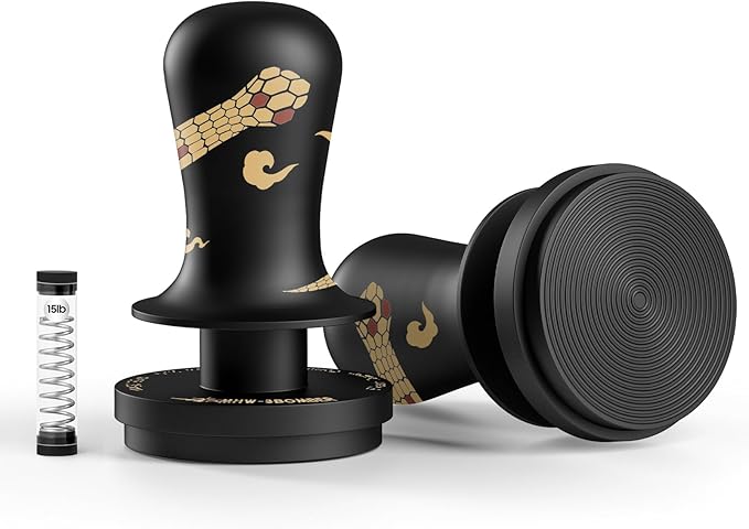 MHW-3BOMBER 58.35mm Espresso Tamper Snake Pattern Edition - 3 Spring Loaded Coffee Tamper with Sound Feedback - Barista Tamper Tool - Ergonomic Handle Ripple Base T6079TS-OS