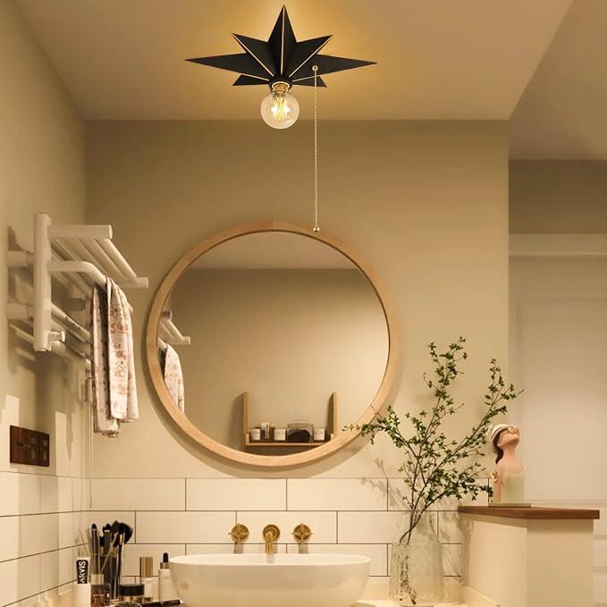 16 inch Flush Mount Ceiling Light with Pull Chain On/Off Switch, Industrial Black Star Ceiling Light Fixtures, Farmhouse Lighting for Hallway, Entryway, Porch, Study, Bedroom, Stair, Kitchen, Bathroom - Image 6