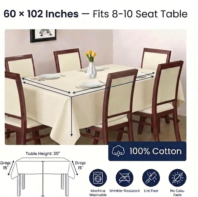 Urban Villa Tablecloth Cotton Tabletop 60x102 (8-10 Seats) Ivory - Image 2