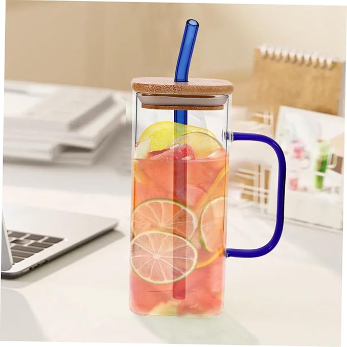 Clear Glass Tumbler with Lid and Straw High Temperature Resistant Transparent Cup for Coffee Milk Tea and Beverages Drinking Glass with Handle for Home Office and Party Use