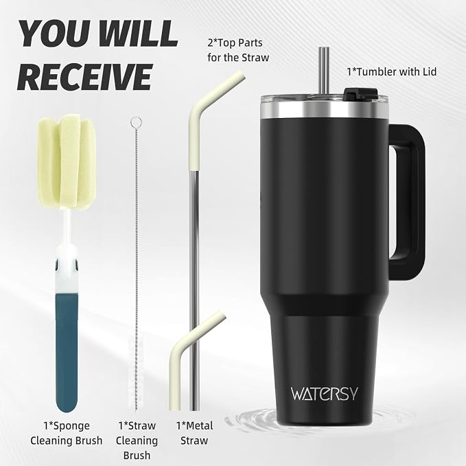 40 oz Tumbler with Handle,Tumbler with Lid and Straw,Double Wall Insulated Cup Stainless Steel Travel Mug(Cold for 34 Hours),Water Bottle for Iced Tea,Coffee,Cold Beverages(Black) - Image 3