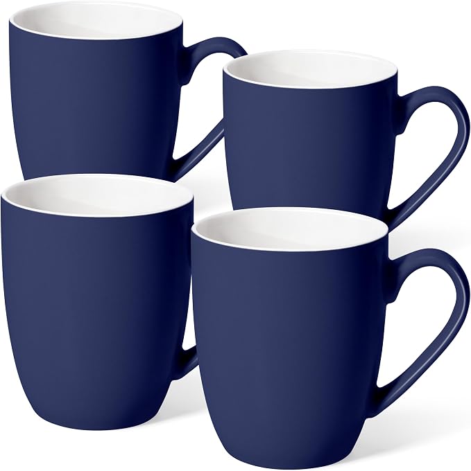 Urbanstrive 16 oz Large Coffee Mugs Set of 4 Ceramic Coffee Mug White Coffee Cups Tea Cups Idea Gift for Women Men House Warming Gifts New Home Office, Dark Blue 4 Pack by Urbanstrive