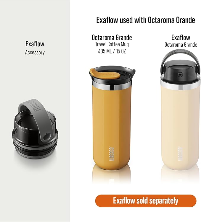 WACACO Octaroma Grande Vacuum Insulated Coffee Mug, 15 fl oz (435ml), Double-wall Stainless Steel Travel Tumbler With Drinking Lid, Amber Yellow - Image 6