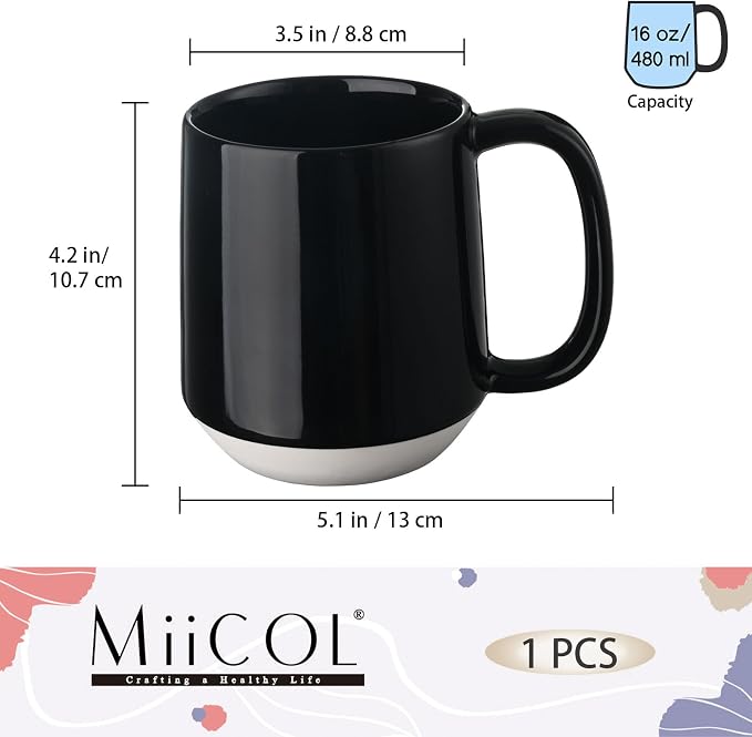 Miicol Ceramic Coffee Mug, 16 oz Large Coffee Cup, Tea Mug with Handle, Flat Bottom Mug for Men, Women, Office, Microwave and Dishwasher Safe, Multi-Color, Panda Black - Image 3