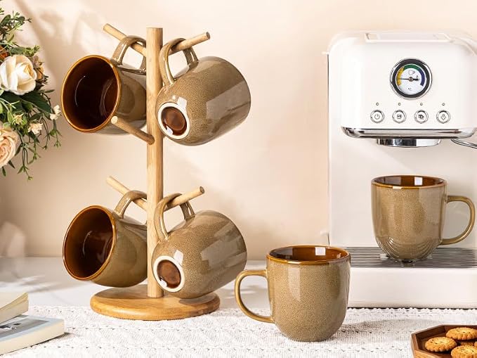 LERATIO Ceramic Coffee Mugs Set of 6,12oz Handmade Coffee Mugs Set with Large Handle for Cappuccino/Latte/Tea/Hot Cocoa, Dishwasher & Microwave Safe-Chestnut - Image 8