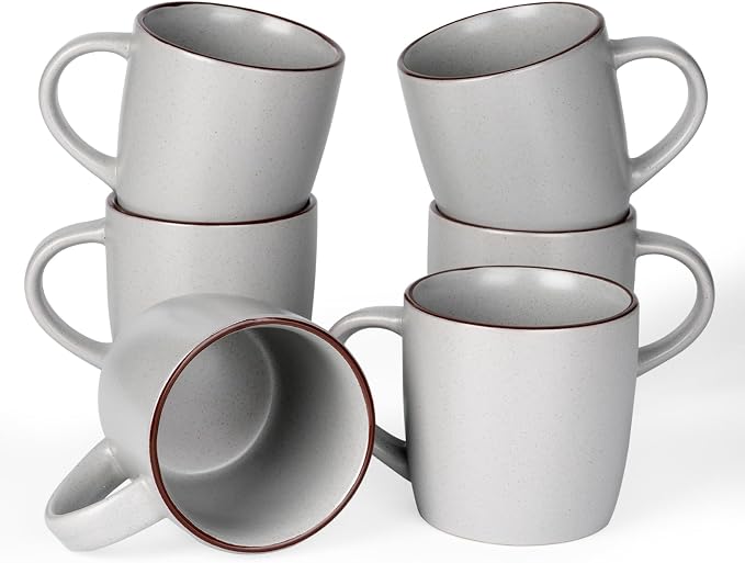 famiware Mercury Coffee Mugs 13 oz, Coffee Mugs Set of 6 with Handle, Ceramic Cups for Latte, Hot Tea, Cappuccino, Mocha, Cocoa, Light Grey by Famiware