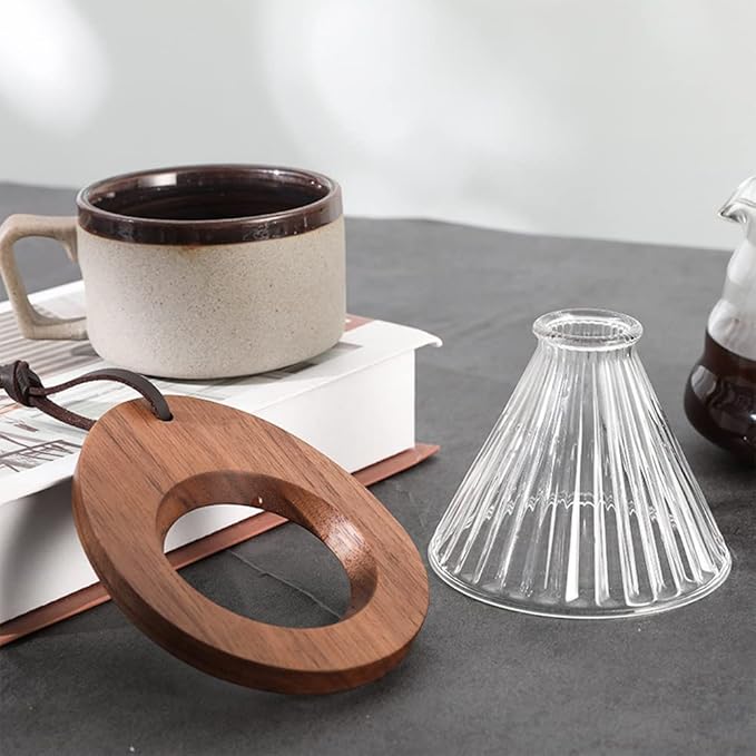 Pour Over Coffee Dripper V60 Glass Coffee Funnel Filter Reusable Cone Brewer with Black Walnut Wood Base Brewing Coffee Dripper Accessory for Coffee Pot Coffee Maker