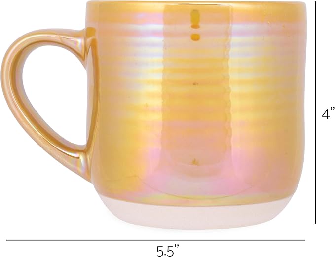 Elanze Designs Glossy Reactive Glaze Large 17 Fluid Ounce Everyday Kitchen Food Grade Ceramic Stoneware Coffee Mug Cup with Comfort Curved Handles, Set of 4, Gold Tone - Image 5