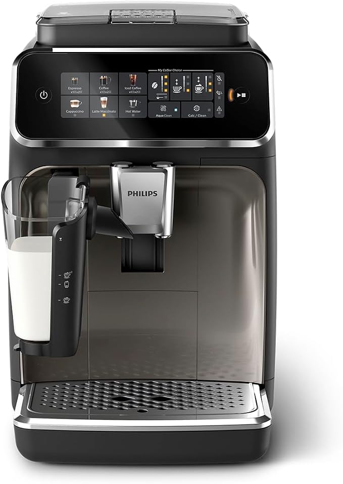 PHILIPS 3300 Series Fully Automatic Espresso Machine - LatteGo Milk System, 5 Coffee Varieties, Intuitive Touch Display, SilentBrew, 100% Ceramic Grinder, AquaClean Filter, Glossy Black (EP3347/90) - Image 5