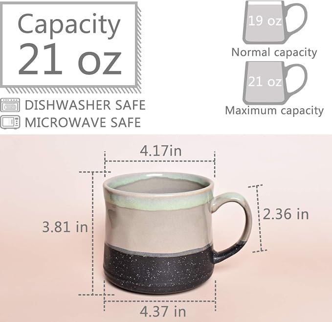 Bosmarlin Large Ceramic Coffee Mug, Big Tea Cup, 7 Colors to Choose, 21 Oz, Dishwasher and Microwave Safe, 1 PCS… (Grey) - Image 2
