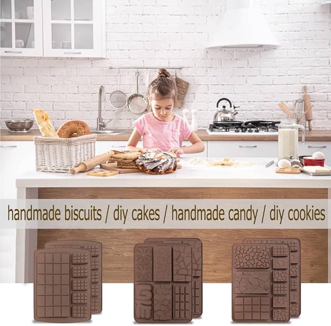 6 boards (42 pcs) Chocolate Mold, VEINARDYL Silicone Break-Apart Waffle Molds, Non-Stick Thick Protein and Energy Bar Mold for Fondant Candy Wax Melt DIY Handmade Gifts