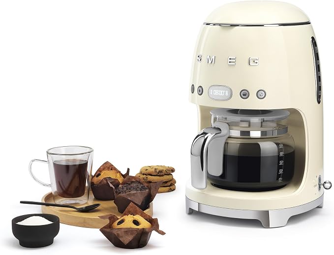 Smeg 50's Retro Style Aesthetic Drip Coffee Machine with 10 Cup Glass Carafe, Auto Start Feature, Keep Warm Plate, and Two Coffee Strength Settings (Cream) - Image 2