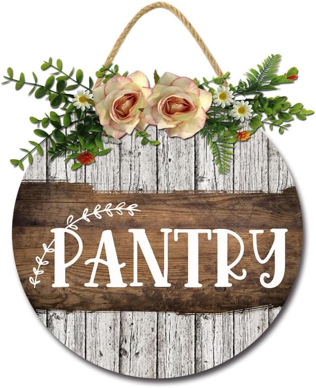 Pantry Sign for Front Door Porch Decorations, Round Rustic Wood Hanging Sign for Farmhouse Porch Outdoor Home Holiday Front Door Decor 12 Inches by Sokomurg