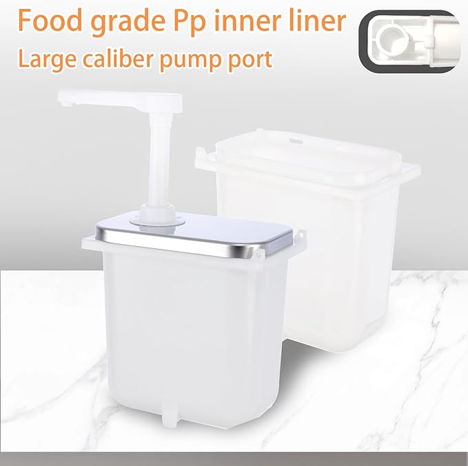 10.57 Quart Condiment Dispenser Pump,Syrup Pump Dispenser with Measuring Cup, Large Capacity Detachable Leak-Proof Design for Sauce, Honey, Syrup,Soy Sauce,Mustard,Cheese (2.11 QT, 5 pumphead)
