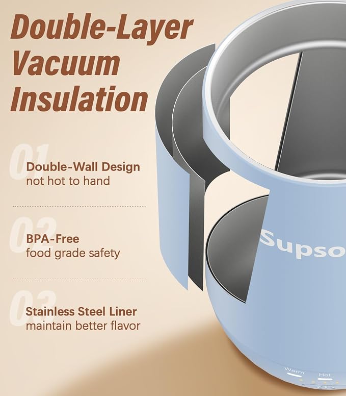 Supsonic - 16oz Self Heating Coffee Mug, Smart Heated Coffee Mug Faster Direct-Contact Heating Up to 149°F, Coffee Mug Warmer Set with Auto Shut-Off - Gifts for Men Women | S2 - Image 6