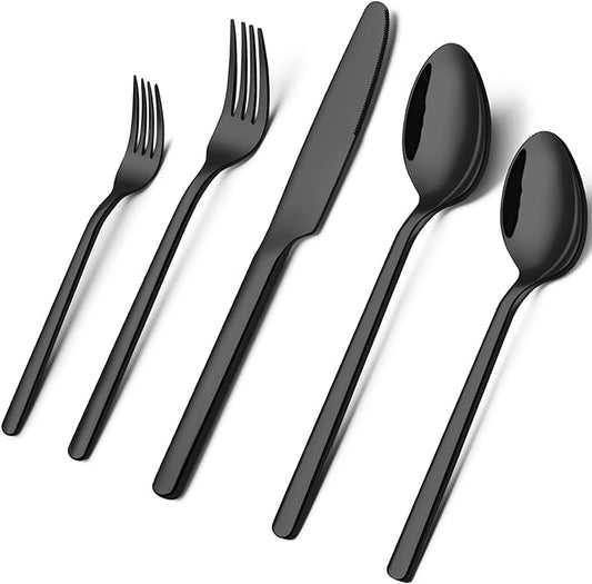 KINGSTONE Black Silverware Set, 40 Piece Flatware Set for 8, 18/10 Stainless steel Cutlery Set for Home Kitchen and Restaurant by KINGSTONE