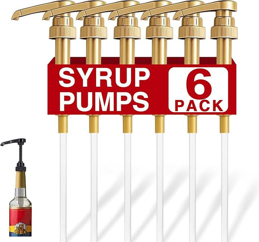 6 Pack Gold Syrup Pumps Leak Proof Coffee Syrup Dispenser, Fits 25.4 Oz Coffee Flavoring Syrup Bottles, Great for Home & Coffee Bar Drinking Mixes, Cocktails, Beverage