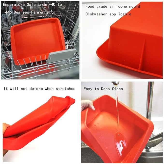 8X8inch Silicone Square Cake Baking Pan, Deep-Dish Roasting Lasagna, Silicone Baking Bakeware Brownie Pan +10 Pastry Muffin Molds Set of 11(Red)
