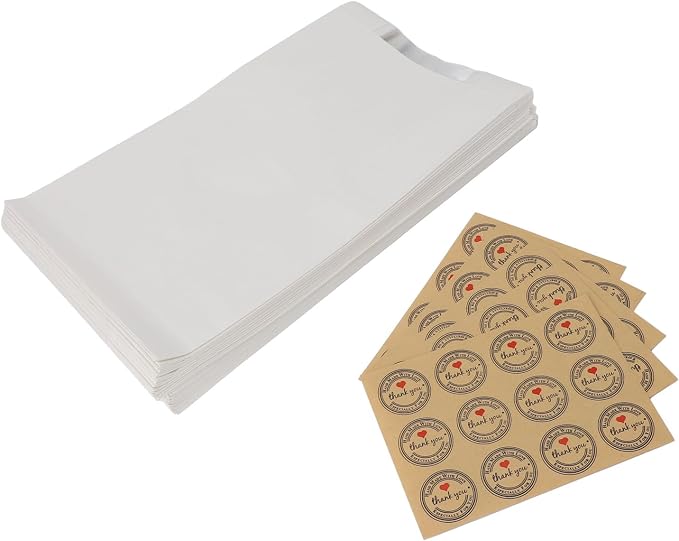 50PCS Bread Bag Kraft Paper Transparent Window Baked Food Packaging Storage Bag with 60PCS Thank You Stickers for Homemade Bread, Cake, Snacks, Coffee Beans, Popcorn, etc (White) - Image 7