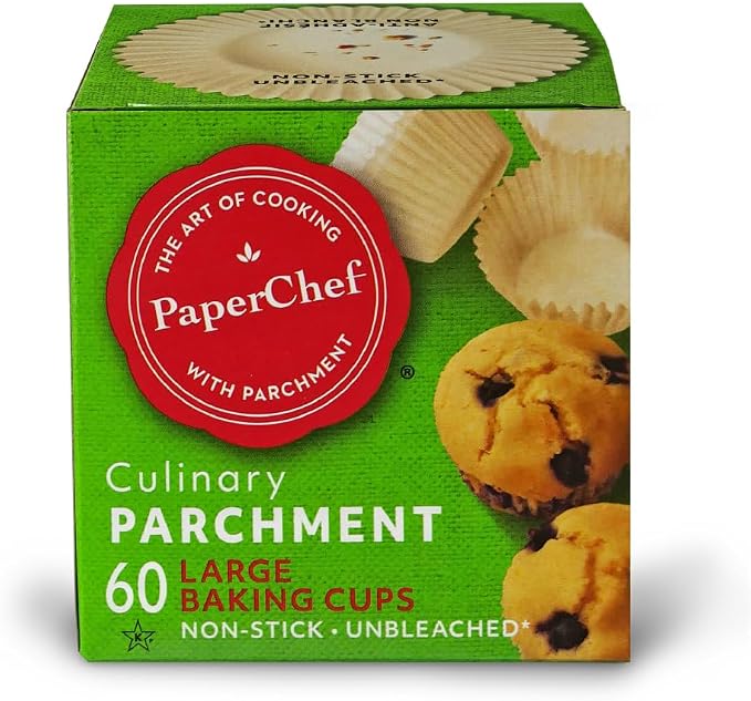PaperChef Large Parchment Baking Cups Nonstick Easy Release 60 Count | Easy Release, Non-Stick, Unbleached & Compostable – Perfect for Muffins & Cupcakes by PaperChef