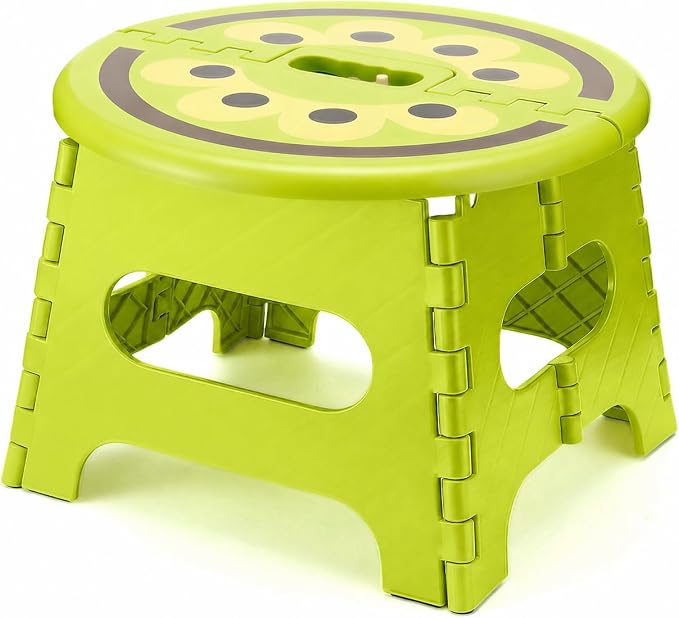 ACSTEP Folding Step Stool 9 Inch, Sturdy Collapsible Step Stool Foldable Up to 265 lbs for Kids Toddlers & Adults, Non Slip Foot Stools with Handle for Kitchen, Bathroom, Bedroom, Outdoor, Kiwi Green by ACSTEP