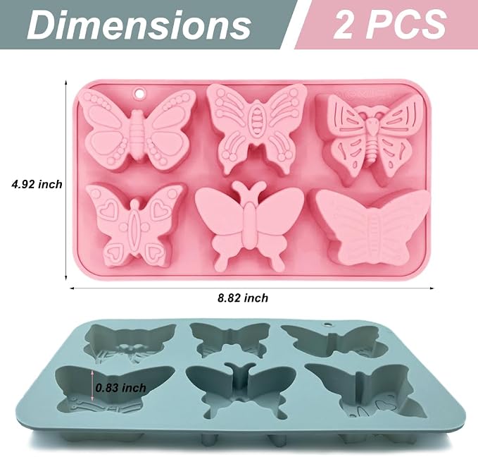 2 Pack Cute Butterfly Silicone Molds 3D Butterfly Themed Baking Mould Tray DIY Baking Tool for Chocolate Cake Dessert Candy Mousse Pastry Handmade Soap Cupcake Topper - Image 2