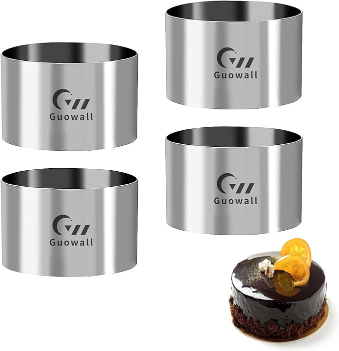 Guowall Seamless Cake Ring Mold 4 Pack Stainless Steel Mousse Mould Round Food Mold Pastry Cookie Cutter for Baking - 3.15 x 2 inch