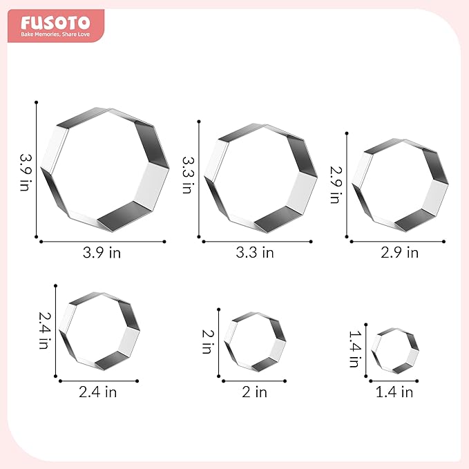 6PCS Octagon Cookie Cutters Set, Stainless Steel Kitchen Baking Supplies, for Biscuit, Homemade Cookies, Cake Decorating, Geometric Cookie Cutter, (1.5", 2", 2.5", 3", 3.5", 4"), Octagon