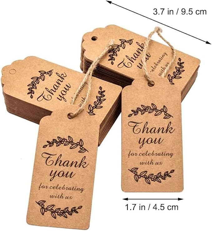 Kraft Paper Hanging Tags 100pcs 7.6x4.6cm Wavy Edge Thank You Tags with String for Baking Packaging and Wedding Decor - Image 2