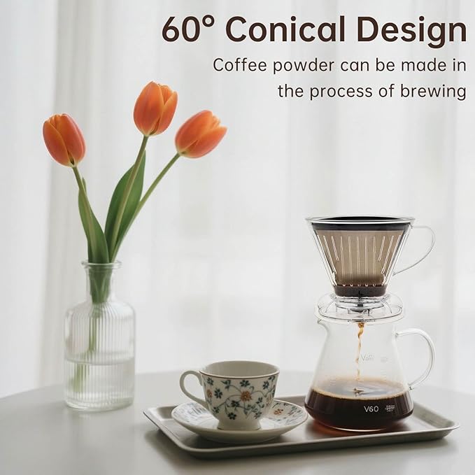 Reusable Coffee Filter, Cone Pour Over Coffee Filter, V60 Conical Hand Brewed Coffee Filter Set, Coffee Permanent Filter Cup, Paperless Coffee Dripper for Cuisinart Coffee Maker Filter and Brewer