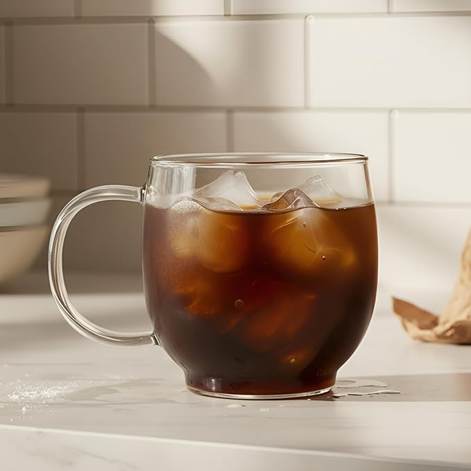 Aquach 20oz Glass Coffee Mugs Set of 2, Clear Borosilicate Tea Cups | Dishwasher/Microwave Safe, Single-walled, Smooth Rim, Handle Comfort, Large Capacity Fits Hot/Cold Brews - Image 2