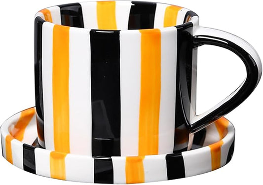 Espresso Cups Ceramic Coffee Mug Series European Striped Dot Coffee Cup And Saucer Mug Cake Plate Afternoon Tea Set Tea Cup And Saucer,Yellowblack by CACXKEP
