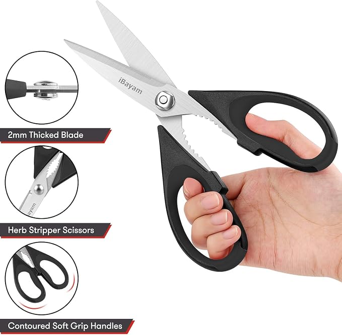Small Kitchen Scissors 8-inch, iBayam 2 Pack Kitchen Shears All Purpose | Meat Scissors Poultry Shears, Dishwasher Safe Food Cooking Scissors Heavy Duty Stainless Steel Utility (Black, Aqua Sky) - Image 6