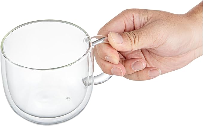Restaurantware-Forma Professional 16.9 Ounce Double Wall Coffee Mugs, 12 Insulated Coffee Mugs With Handle - Dishwashable, Reusable, Clear Glass Beverage Cups, Freezable, For Hot Or Cold Beverages
