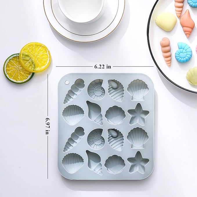 32 Cavities Candy Chocolate Silicone Molds, Including Mushroom, Starfish, Seashells, Conch, 9 Unique Shape, Baking Mold for Making Birthday Cake, Cake Decoration, Jelly, Cupcake, Ice Cubes 2 Count