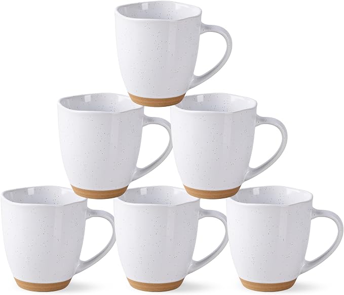 AmorArc 12oz Ceramic Coffee Mugs set of 6, Stylish Coffee Mugs with Rustic Terracotta Underside for Man, Woman, Dad, Mom, Suitable for Latte/Cappuccino/Milk/Cocoa. Dishwasher&Microwave Safe, White by AmorArc