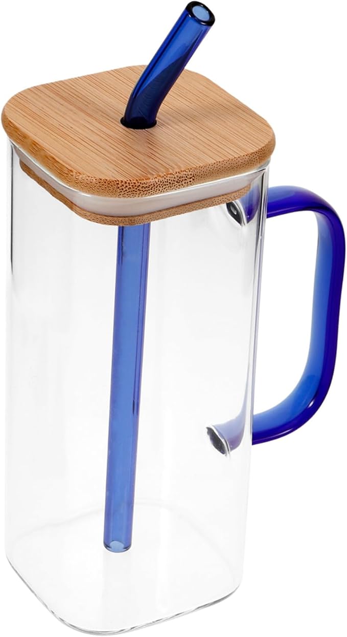 Clear Glass Tumbler with Lid and Straw High Temperature Resistant Transparent Cup for Coffee Milk Tea and Beverages Drinking Glass with Handle for Home Office and Party Use