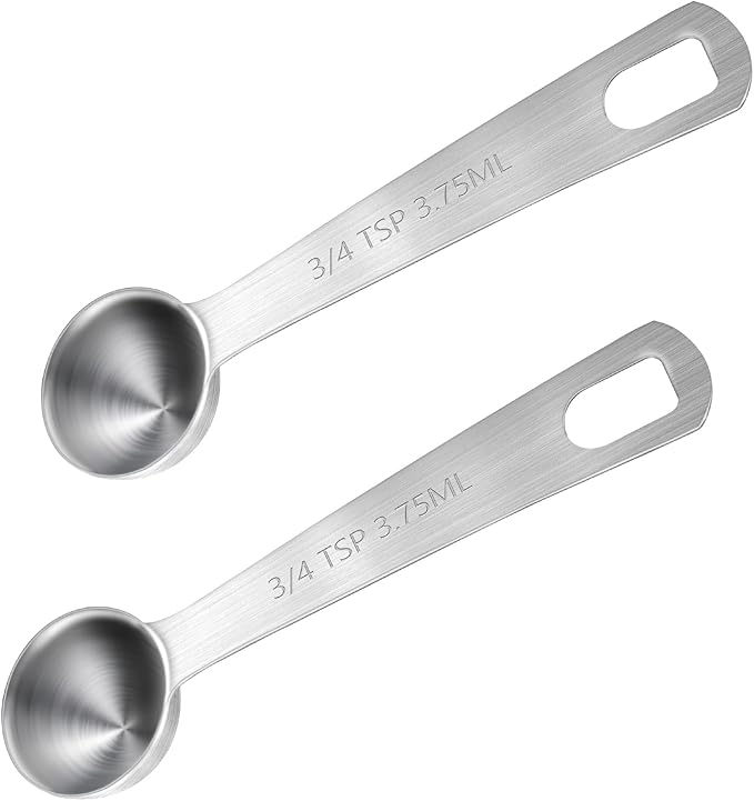 2 Pcs 3/4 tsp(3.75ml | 1/4 tbsp| 1/8 oz) Measuring Spoon Stainless Steel Individual Measure Scoop Mini Metal Measuring Spoons Easy to Use and Easy to Wash for Cooking Baking Kitchen Gadgets